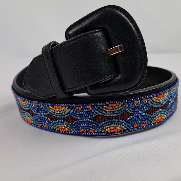 Vintage Ginnie Johansen Beaded Leather Belt M main image 13